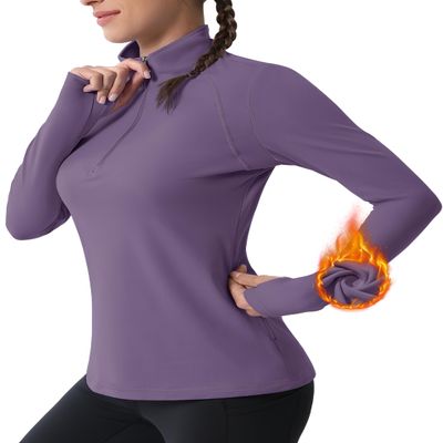 MAGCOMSEN Womens Half Zip Thermal Pullover with Zipper Pockets Fleece Athletic Jackets Fall Workout Shirts Purple M