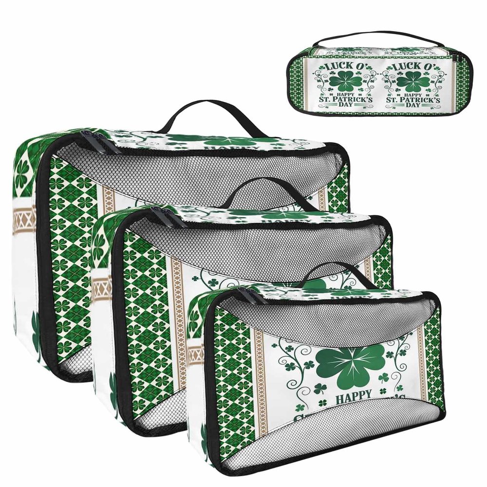 4 Set Packing Cubes for Travel Luggage Organizer Bags St. Patrick's Day Lucky Shamrock Leaves Travel Cubes for Carry on Suitcases Travel Bags Space Saving Travel Accessories (XL, L, M, S)