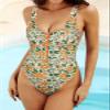 SHEKINI Women's Sexy Zipper Front Bathing Suit Low Back High Cut One Piece Swimsuit(Beige Print-1,Small) view 3