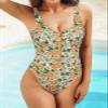 SHEKINI Women's Sexy Zipper Front Bathing Suit Low Back High Cut One Piece Swimsuit(Beige Print-1,Small) view 4