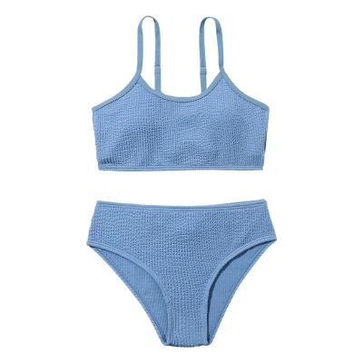 Girl's Spaghetti Strap Solid Color Bikini Bathing Suits 2 Piece Swimsuits Scoop Neck UPF 50+ (Dark Blue, 13-14 Years)
