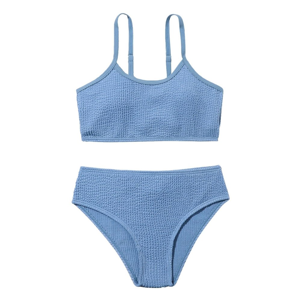 Girl's Spaghetti Strap Solid Color Bikini Bathing Suits 2 Piece Swimsuits Scoop Neck UPF 50+ (Dark Blue, 13-14 Years)