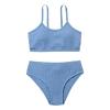 Girl's Spaghetti Strap Solid Color Bikini Bathing Suits 2 Piece Swimsuits Scoop Neck UPF 50+ (Dark Blue, 13-14 Years) view 1