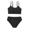 Girl's Spaghetti Strap Solid Color Bikini Bathing Suits 2 Piece Swimsuits Scoop Neck UPF 50+ (Dark Blue, 13-14 Years) view 2