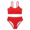 Girl's Spaghetti Strap Solid Color Bikini Bathing Suits 2 Piece Swimsuits Scoop Neck UPF 50+ (Dark Blue, 13-14 Years) view 3