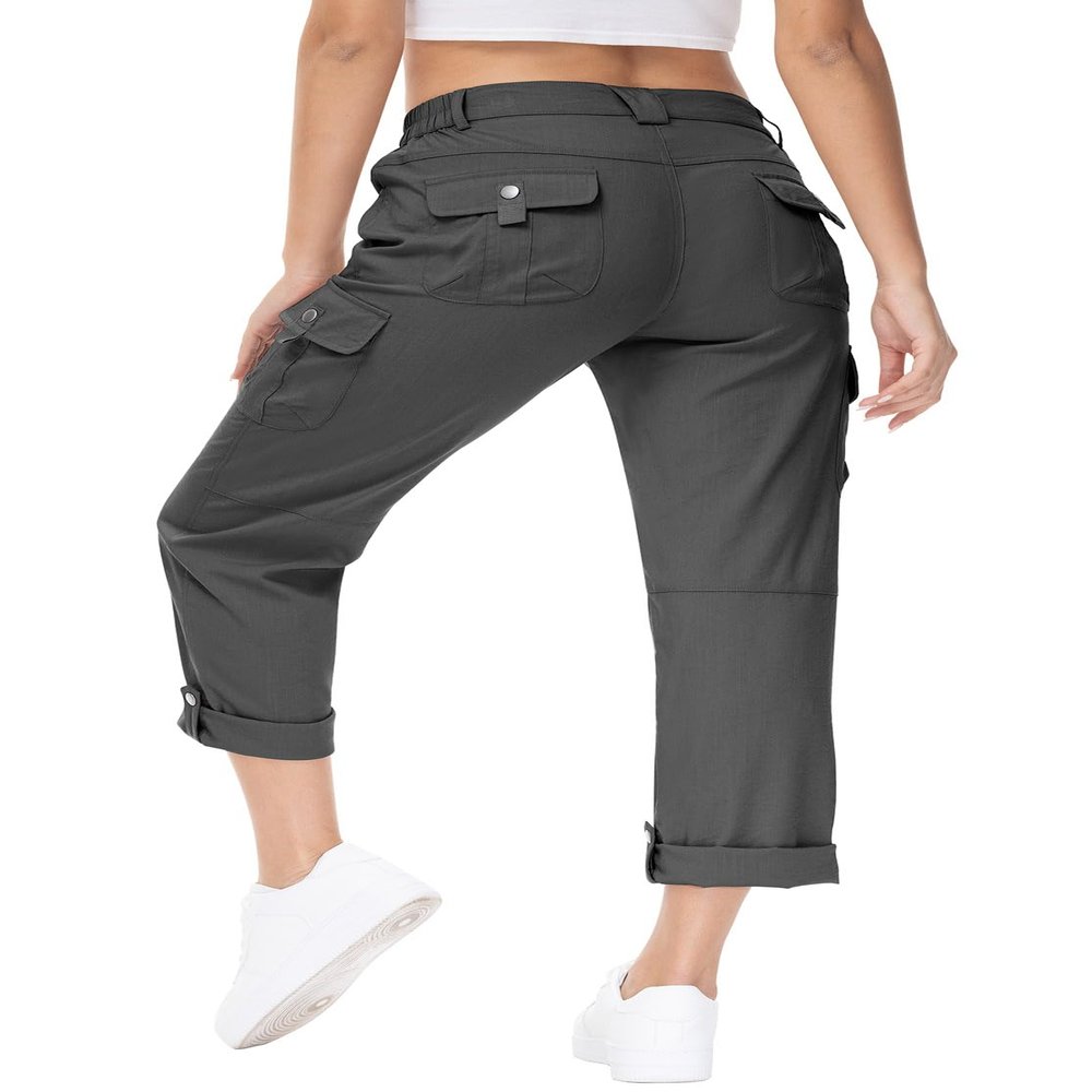 YSENTO Womens Cargo Hiking Pants with Pockets Lightweight Stretch Quick Dry Camping Travel Pants Roll Up Dark Grey XL