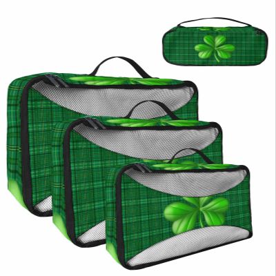 4 Set Packing Cubes for Travel Luggage Organizer Bags Watercolor St. Patrick's Day Lucky Clover Texture Green Plaid Travel Cubes for Carry on Suitcases Travel Bags Travel Accessories (XL, L, M, S)