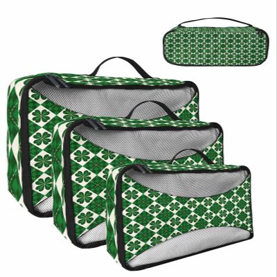 4 Set Packing Cubes for Travel Luggage Organizer Bags St. Patrick's Day Green Shamrocks Plaid Green Travel Cubes for Carry on Suitcases Travel Bags Space Saving Travel Accessories (XL, L, M, S)