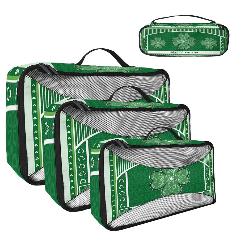 4 Set Packing Cubes for Travel Luggage Organizer Bags St. Patrick's Day Luck of the Irish Shamrock Clovers Travel Cubes for Carry on Suitcases Travel Bags Space Saving Travel Accessories (XL, L, M, S)