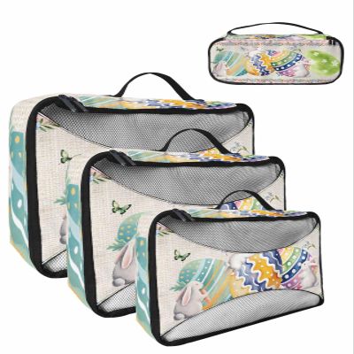 4 Set Packing Cubes for Travel Luggage Organizer Bags Happy Easter Cute Bunny and Easter Eggs Travel Cubes for Carry on Suitcases Travel Bags Space Saving Travel Accessories (XL, L, M, S)