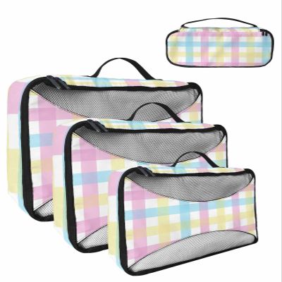 4 Set Packing Cubes for Travel Luggage Organizer Bags Easter Color Plaid Travel Cubes for Carry on Suitcases Travel Bags Space Saving Travel Accessories (XL, L, M, S)