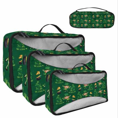 4 Set Packing Cubes for Travel Luggage Organizer Bags St. Patrick's Day Lucky Shamrocks Leprechaun Gold Rainbow Travel Cubes for Carry on Suitcases Travel Bags Travel Accessories (XL, L, M, S)