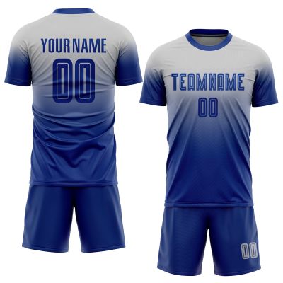 Custom Fade Soccer Jersey Personalized Grey Navy Soccer Shirt Sports Uniform for Men Women Youth with Team Name Number Logo