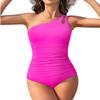 Century Star One Piece Swimsuit Women 2024 One Shoulder Swimsuits for Women Swimsuits for Teen Girls Tummy Control Modest Full Coverage Bathing Suit for Women Swimwear Rose Hot Pink Large view 1