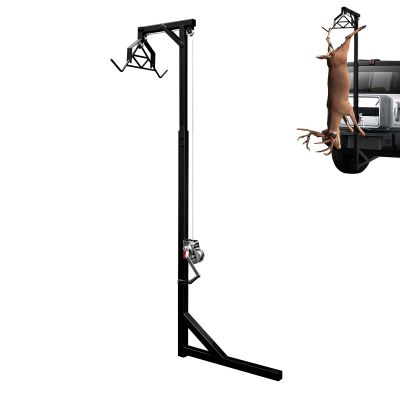 Yellulu Hitch Mounted Deer Hoist, 500lbs Capacity Truck Hitch Game Hoist, Truck Hitch Deer Hoist, with Winch Lift and Gambrel Set, 74-102 inches Adjustable Height, 360 Degrees Swivel