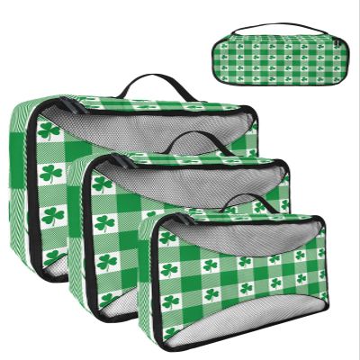 4 Set Packing Cubes for Travel Luggage Organizer Bags St. Patrick's Day Spring Green Shamrock with Checkered Print Travel Cubes for Carry on Suitcases Travel Bags Travel Accessories (XL, L, M, S)
