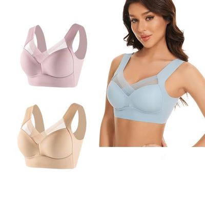 Animastyle 2 Pack Full Coverage Smooth Bra for Women Wirefree with Molded Cup Bra Beige+Pink 3XL