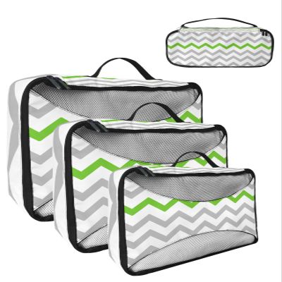 4 Set Packing Cubes for Travel Luggage Organizer Bags St. Patrick's Day Green Gray Chevron Ripple Zig Zag Travel Cubes for Carry on Suitcases Travel Bags Space Saving Travel Accessories (XL, L, M, S)