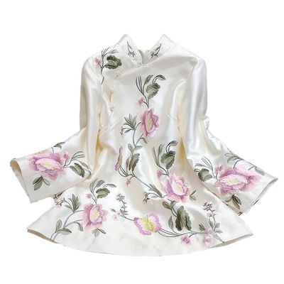 LIXINGHEITANG Suit Shirt National Style Traditional Elegant Women Chinese Blouse Plus Size Loose Female Hanfu Tops s1 White S