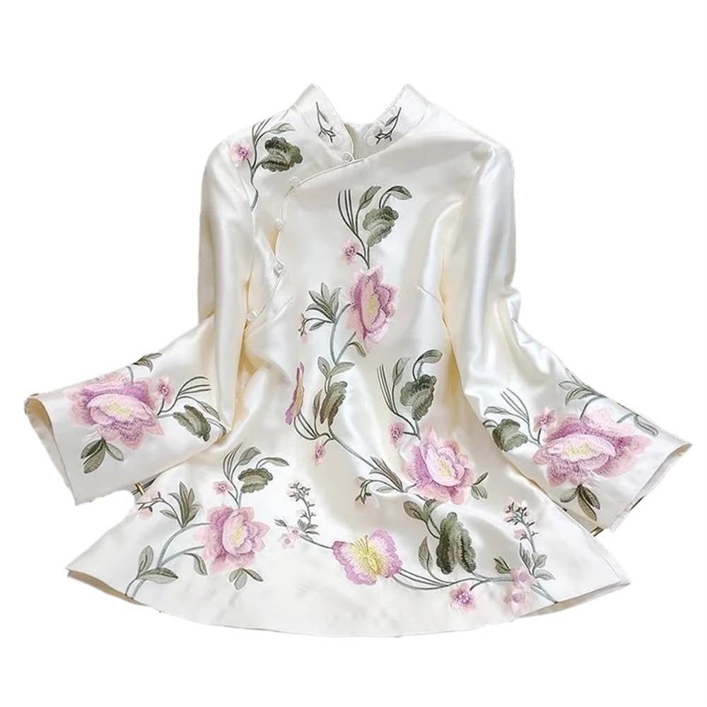 LIXINGHEITANG Suit Shirt National Style Traditional Elegant Women Chinese Blouse Plus Size Loose Female Hanfu Tops s1 White S