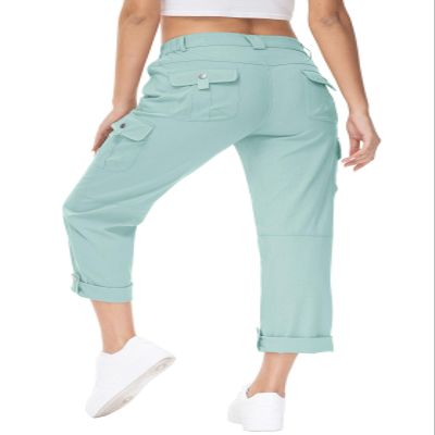YSENTO Womens Cargo Pants Lightweight Stretch Quick Dry Roll Up Hiking Camping Travel Pants with Pocket Grey Blue 3X