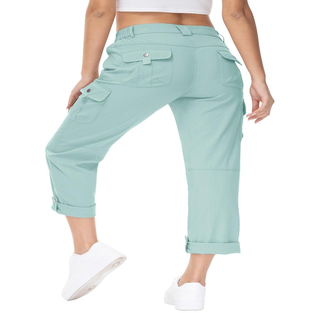 YSENTO Womens Cargo Pants Lightweight Stretch Quick Dry Roll Up Hiking Camping Travel Pants with Pocket Grey Blue 3X