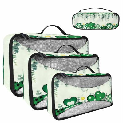 4 Set Packing Cubes for Travel Luggage Organizer Bags Artistic Watercolor St. Patrick's Day Lucky Clover Green Travel Cubes for Carry on Suitcases Travel Bags Travel Accessories (XL, L, M, S)