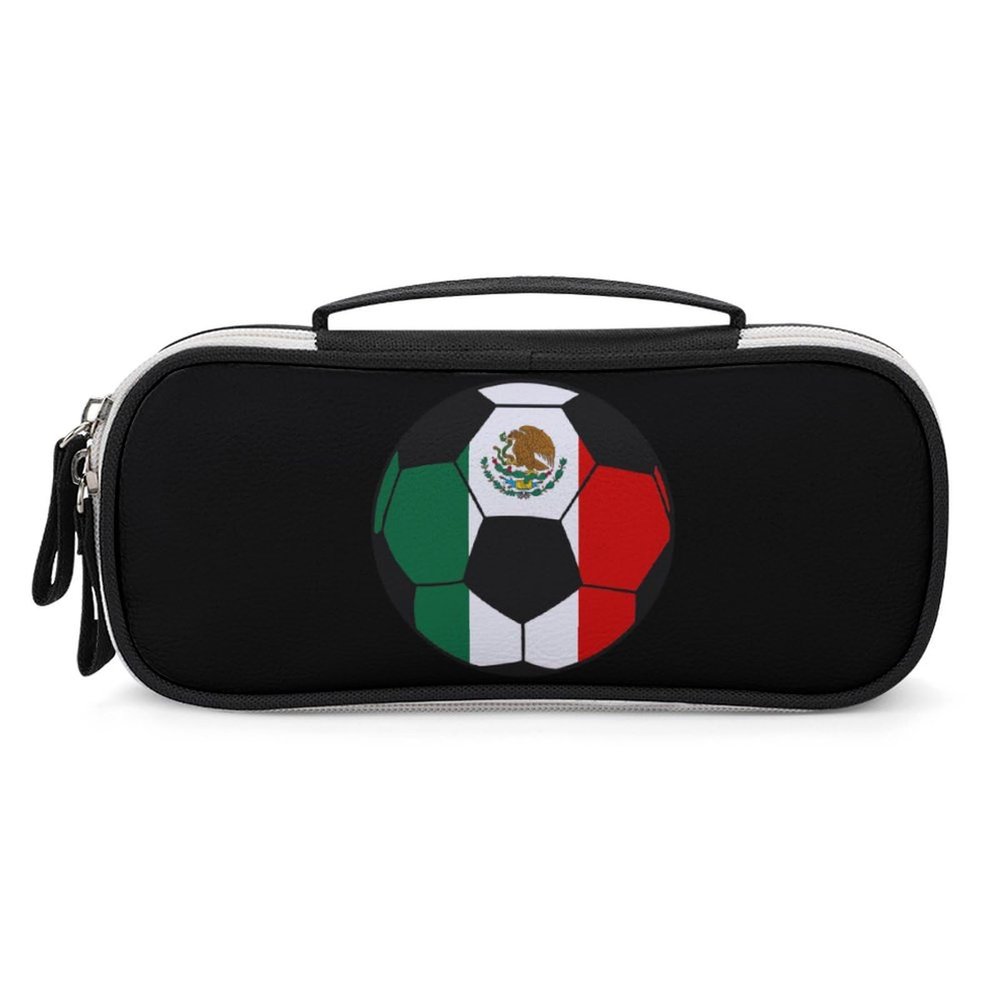 Mexico Football Soccer Pencil Case with Handle Portable Pencil Storage Pouch Bag Stationery Organizer