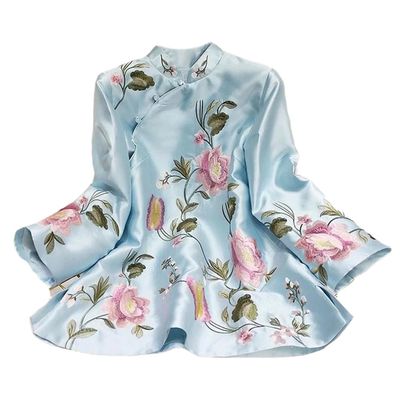 LIXINGHEITANG Suit Shirt National Style Traditional Elegant Women Chinese Blouse Plus Size Loose Female Hanfu Tops s2 Blue S