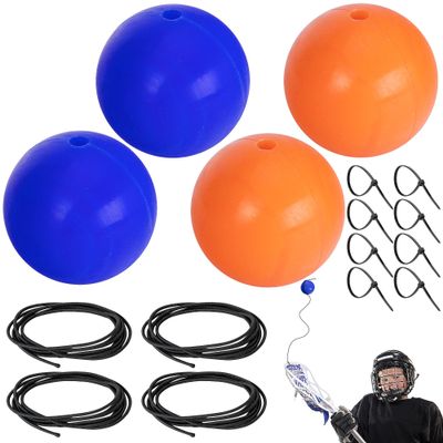 RunNico 4 Pack Lacrosse Training Balls - 4 Sets of 2.48 Inch Rubber Balls with Ropes and Cable Ties - Lacrosse Rebounders for Youth