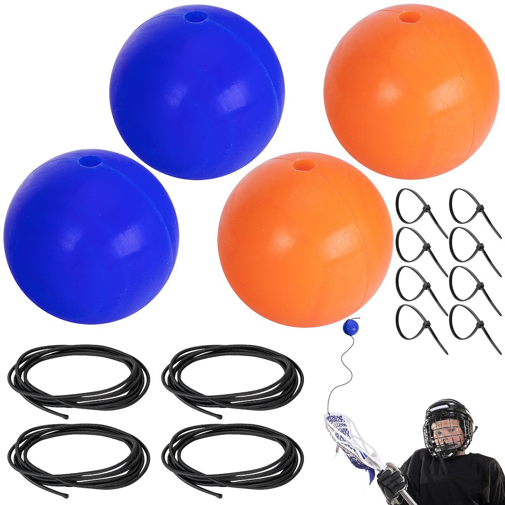 RunNico 4 Pack Lacrosse Training Balls - 4 Sets of 2.48 Inch Rubber Balls with Ropes and Cable Ties - Lacrosse Rebounders for Youth
