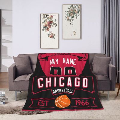 NineFit Basics Custom Throw Blankets for Bed Fans Gift for Men Summer Winter Fleece Blanket Basketball Name & Number, 30""x40"", 50""x60"", 60""x80"", B,chicago