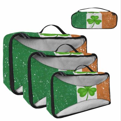 4 Set Packing Cubes for Travel Luggage Organizer Bags Irish St. Patrick's Day Shamrock Clover Travel Cubes for Carry on Suitcases Travel Bags Space Saving Travel Accessories (XL, L, M, S)
