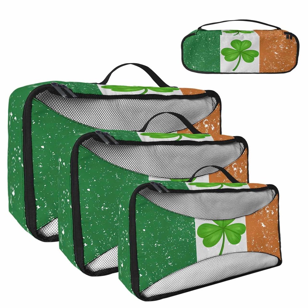 4 Set Packing Cubes for Travel Luggage Organizer Bags Irish St. Patrick's Day Shamrock Clover Travel Cubes for Carry on Suitcases Travel Bags Space Saving Travel Accessories (XL, L, M, S)