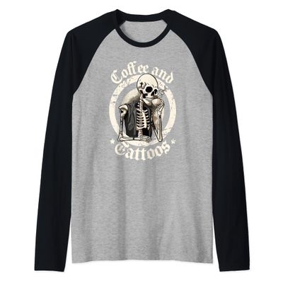Coffee And Tattoos Lover Inked Caffeine Funny Tattoo Artists Raglan Baseball Tee