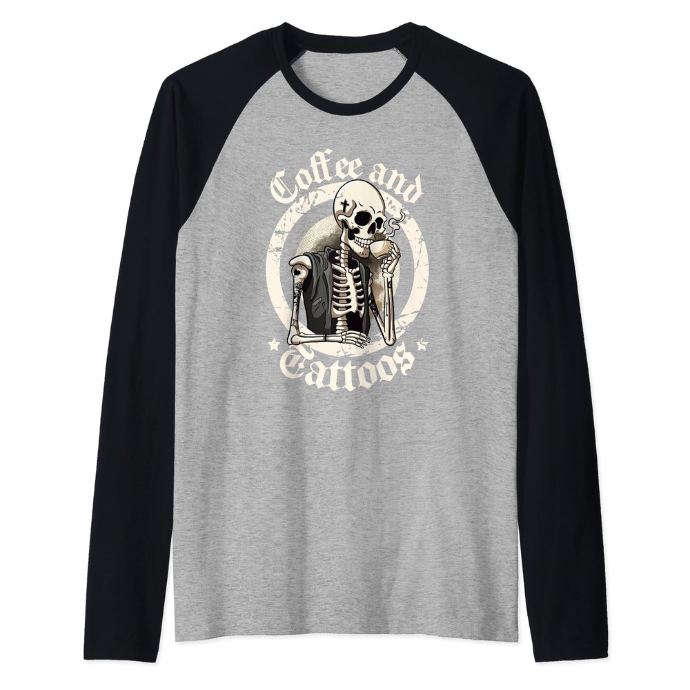 Coffee And Tattoos Lover Inked Caffeine Funny Tattoo Artists Raglan Baseball Tee
