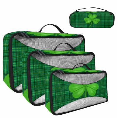 4 Set Packing Cubes for Travel Luggage Organizer Bags St. Patrick's Day Green Shamrock Clover on Plaid Travel Cubes for Carry on Suitcases Travel Bags Space Saving Travel Accessories (XL, L, M, S)