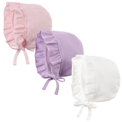 Bamery Lovely Baby Girl Hospital Hat Soft Cotton Newborn Beanie Winter Baby Hats for Infant Girls (M, White+Pink+Purple)