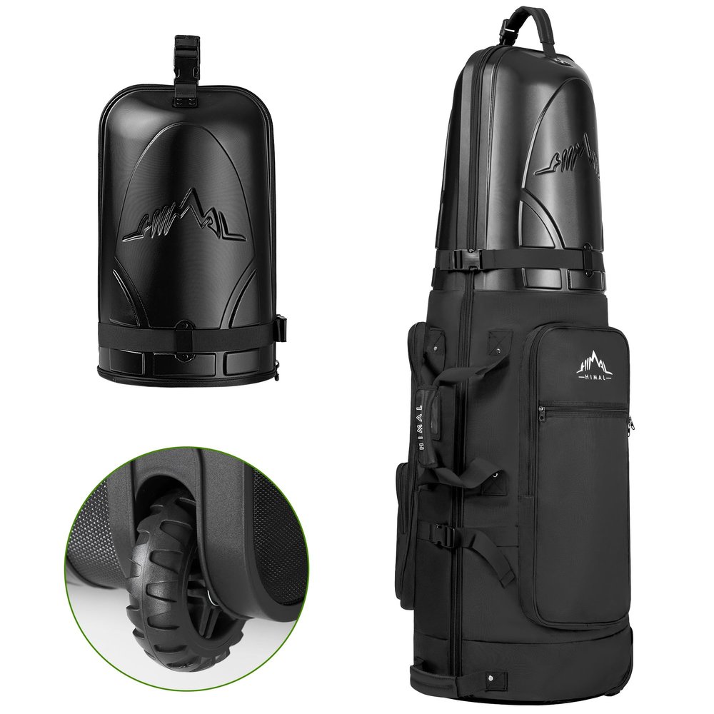 UNIHIMAL Golf Travel Bag with Hard Case Top, 1680D Heavy Duty Oxford Golf Club Travel Bags for Airlines with Wheels Easy to Maneuver