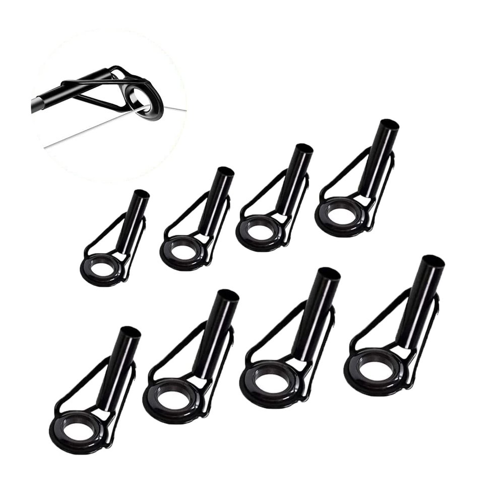 8 Pcs Fishing Rod Tip Repair Kit, Rod Tips Replacement Kit, Mirco Stainless Steel Ceramic Guides Ring, Black Wear Resistant Guide Replacement Small Kit (Small