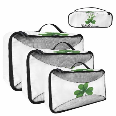 4 Set Packing Cubes for Travel Luggage Organizer Bags Welcome Green Clover Travel Cubes for Carry on Suitcases Travel Bags Space Saving Travel Accessories (XL, L, M, S)