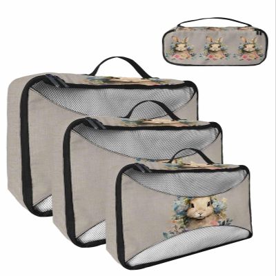4 Set Packing Cubes for Travel Luggage Organizer Bags Easter Watercolor Bunny Gray Travel Cubes for Carry on Suitcases Travel Bags Space Saving Travel Accessories (XL, L, M, S)
