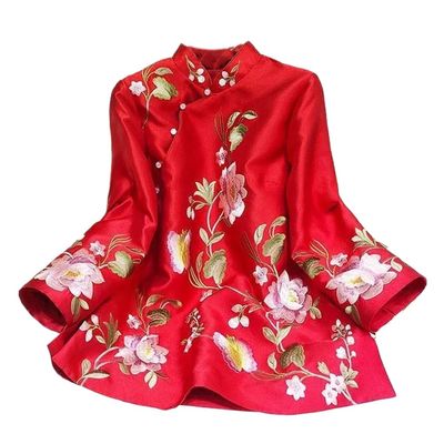 LIXINGHEITANG Suit Shirt National Style Traditional Elegant Women Chinese Blouse Plus Size Loose Female Hanfu Tops s4 Red S