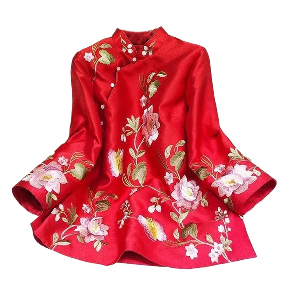 LIXINGHEITANG Suit Shirt National Style Traditional Elegant Women Chinese Blouse Plus Size Loose Female Hanfu Tops s4 Red S