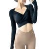 UAZNegozio All-in-one Cross Over Long Sleeved Yoga Tops with Chest pad Slimming Exercise Fitness Yoga Shirts Black view 2