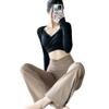 UAZNegozio All-in-one Cross Over Long Sleeved Yoga Tops with Chest pad Slimming Exercise Fitness Yoga Shirts Black view 3