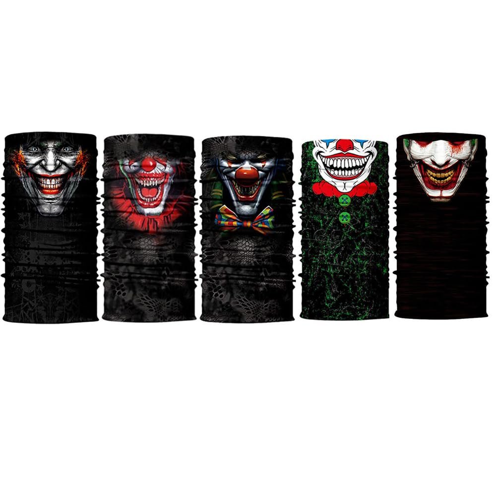 DHSOU Seamless Headwear Bandana Rave Head Wrap Face Cover Scarf Mask Neck Gaiters Warmer Balaclava Headband (6pcs Clown Series)