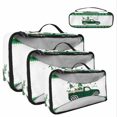4 Set Packing Cubes for Travel Luggage Organizer Bags Happy St. Patrick's Day Truck with Irish Gnome Clovers Travel Cubes for Carry on Suitcases Travel Bags Travel Accessories (XL, L, M, S)