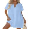 Halife Swimsuit Coverup for Women Summer Bikini Cover Ups V Neck Bathing Suit Cover Up Dress Shirt Sky Blue XL view 1
