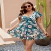 Blooming Jelly Women's Plus Size Swimsuit One Piece Tummy Control Bathing Suits Retro Swim Dress(Green Floral Print, X-Large) view 4